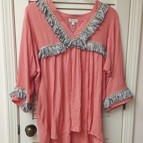 Blush Pink Boho Fringe Valzera Top NWT - Picture 7 of 8